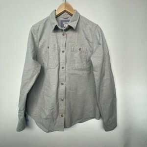 LL Bean WOMEN Sz S Button Down Flannel Shirt Gray Cotton Flannel